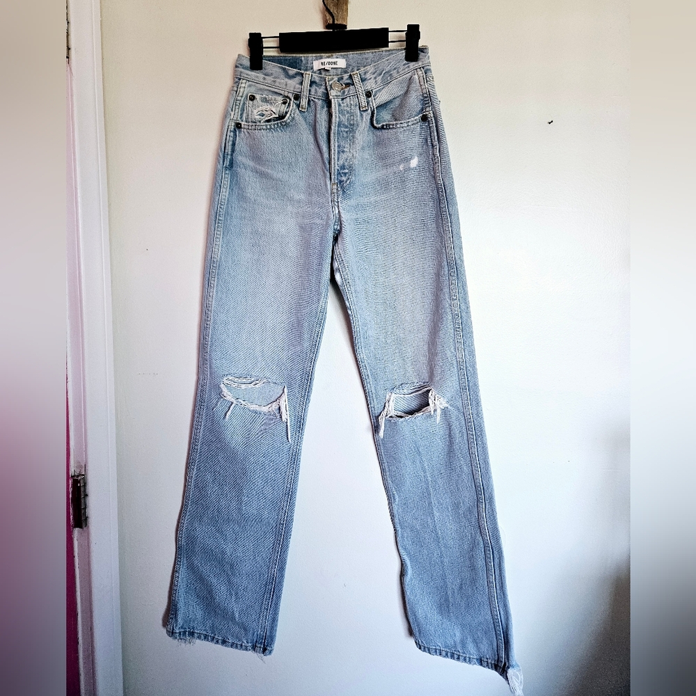 REDONE 90s HIGH RISE LOOSE LIGHT BLUE NU DISCO DESTROY size 24 - Picture 3 of 7